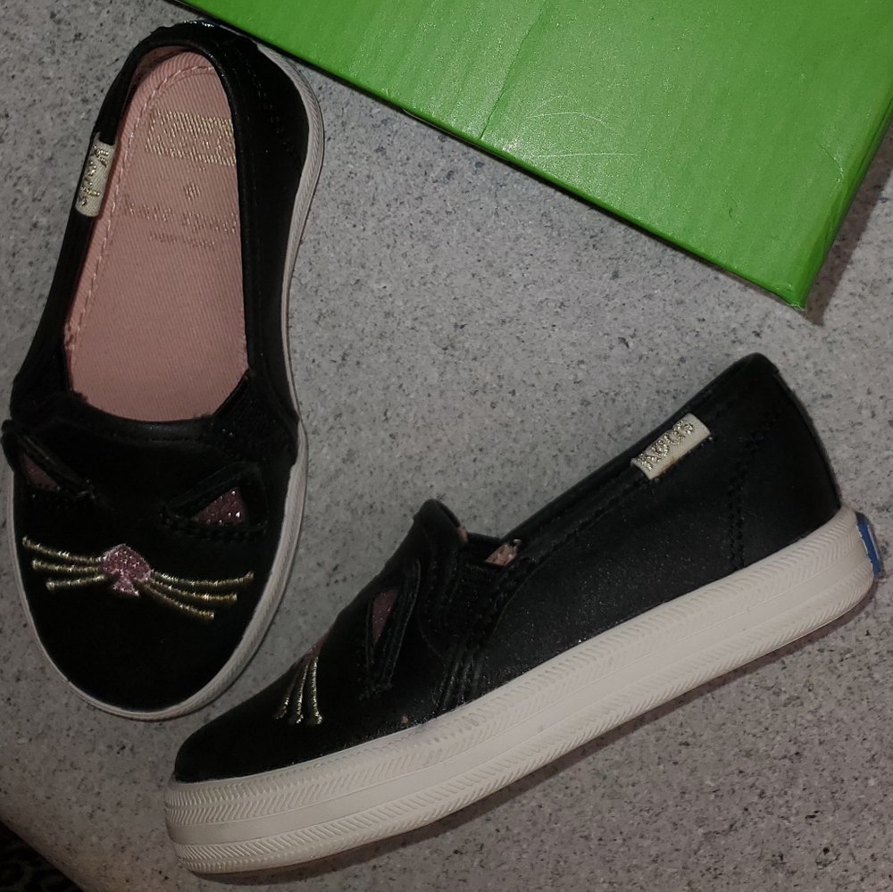 New Kate Spade X Keds Kids Double Decker Hayden Black Cat Slip On Sneaker Size 6 - Picture 4 of 8